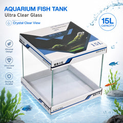 Ultra Clear Rimless Glass Aquarium Tank, Transparent Fish Tank for Freshwater & Saltwater Aquariums, Crystal Clear Glass Display Tank for Betta Fish, Shrimp, Aquascaping & Home Office Decor (27 L/15L)