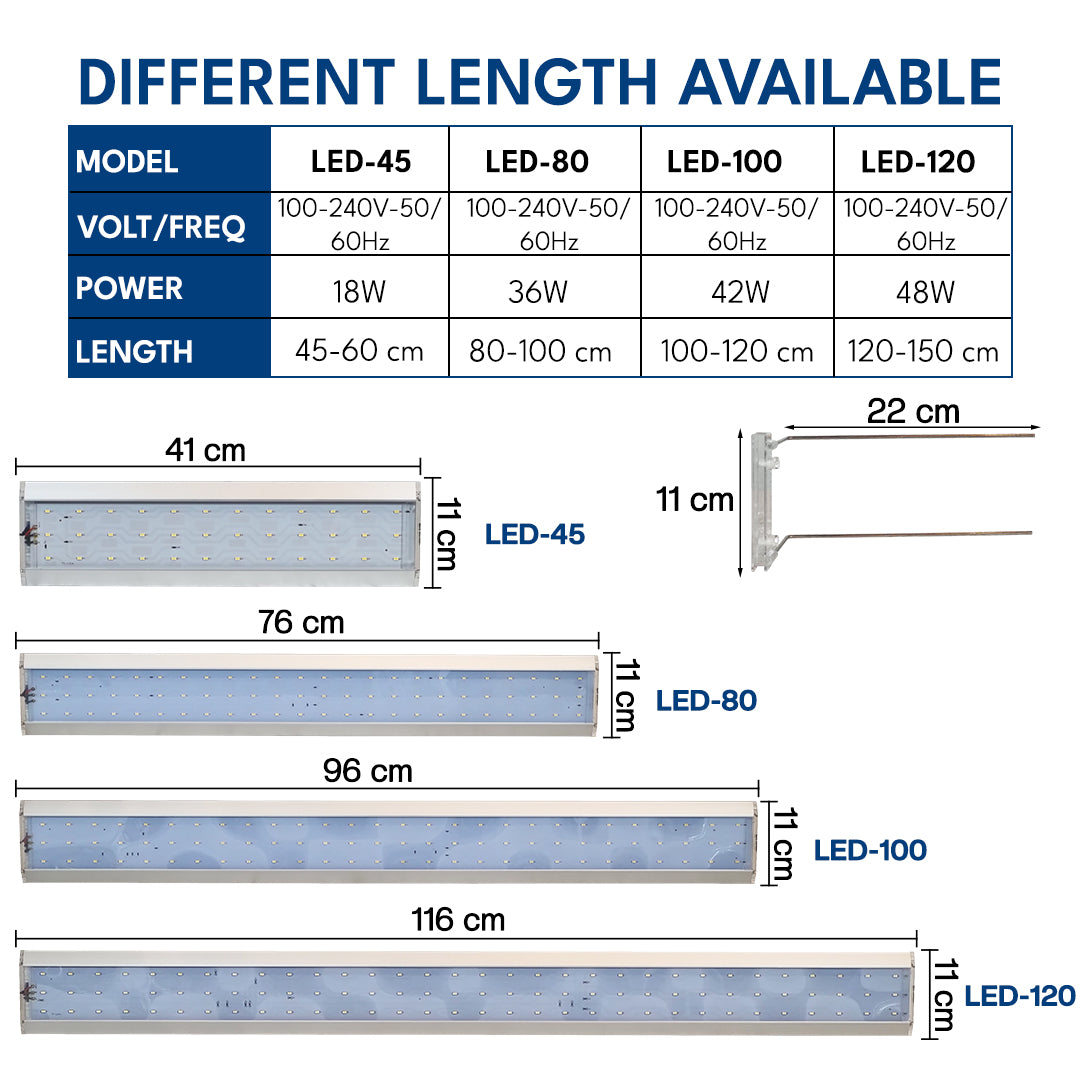 LED Aquarium Light for Fish Tanks, White LED Aquarium Lighting with Adjustable Extendable Brackets for Freshwater Aquariums, 4 Size Options