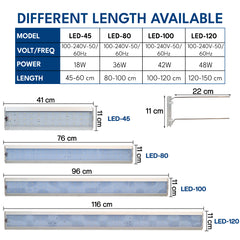 LED Aquarium Light for Fish Tanks, White LED Aquarium Lighting with Adjustable Extendable Brackets for Freshwater Aquariums, 4 Size Options