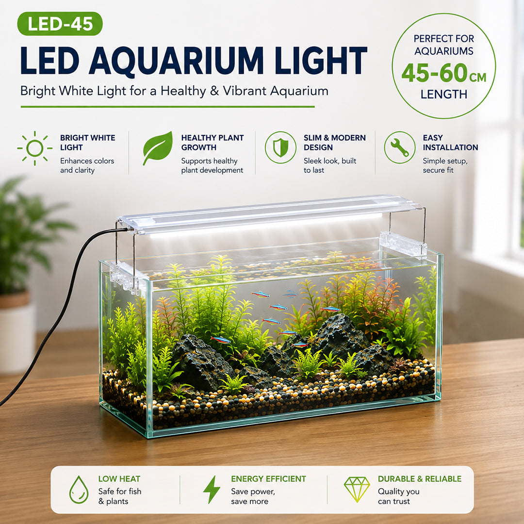 LED Aquarium Light for Fish Tanks, White LED Aquarium Lighting with Adjustable Extendable Brackets for Freshwater Aquariums, 4 Size Options