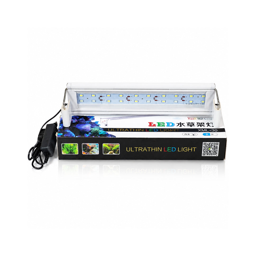 Ultra Thin LED Aquarium Light, XML-30 Fish Tank Light with High Brightness and Wide Light Coverage, Adjustable Width, Easy to Install, Energy Efficient Lighting for Freshwater and Planted Aquariums