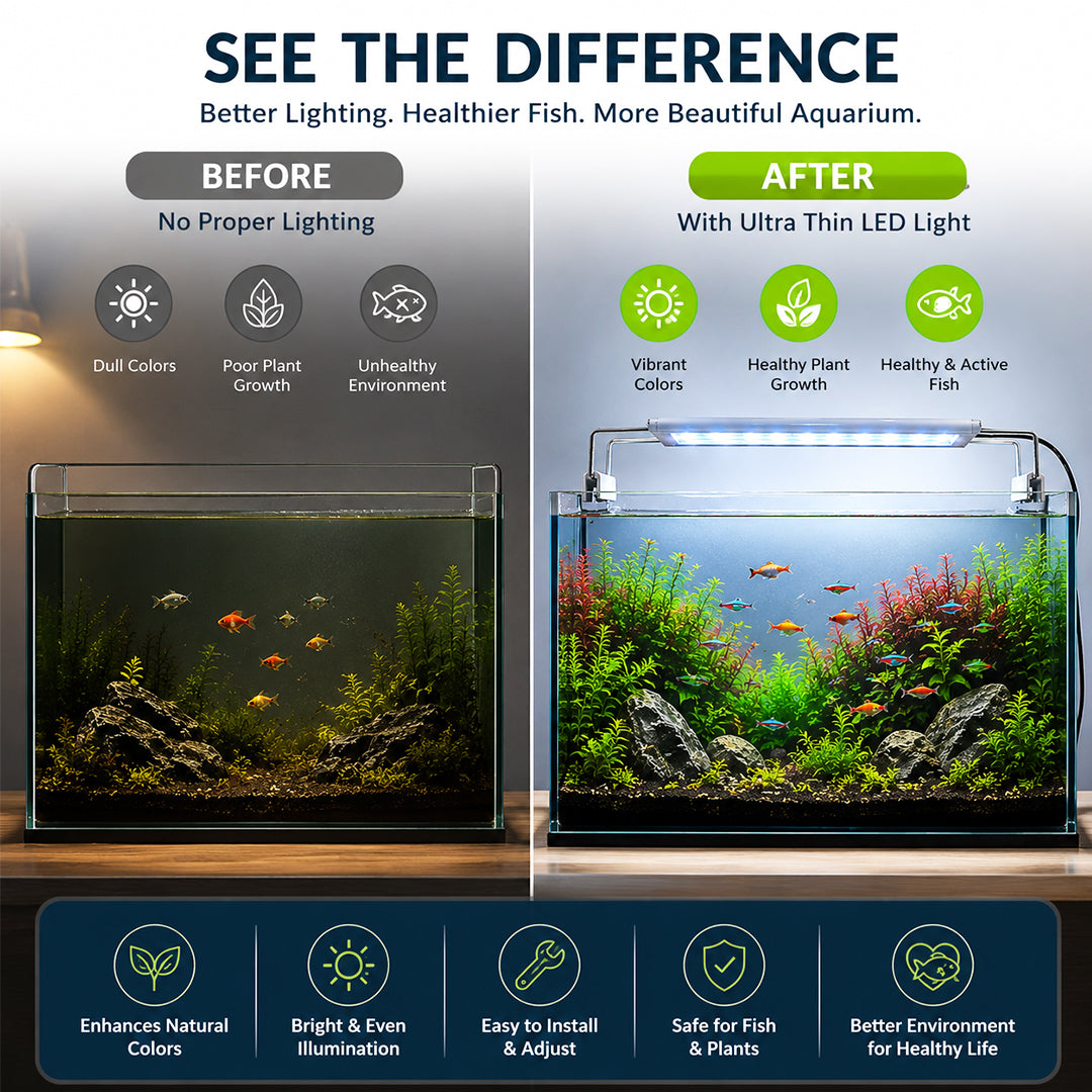 Ultra Thin LED Aquarium Light, XML-40 Fish Tank Light with High Brightness and Wide Light Coverage, Adjustable Width, Easy to Install, Energy Efficient Lighting for Freshwater and Planted Aquariums