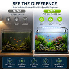 Ultra Thin LED Aquarium Light, XML-40 Fish Tank Light with High Brightness and Wide Light Coverage, Adjustable Width, Easy to Install, Energy Efficient Lighting for Freshwater and Planted Aquariums