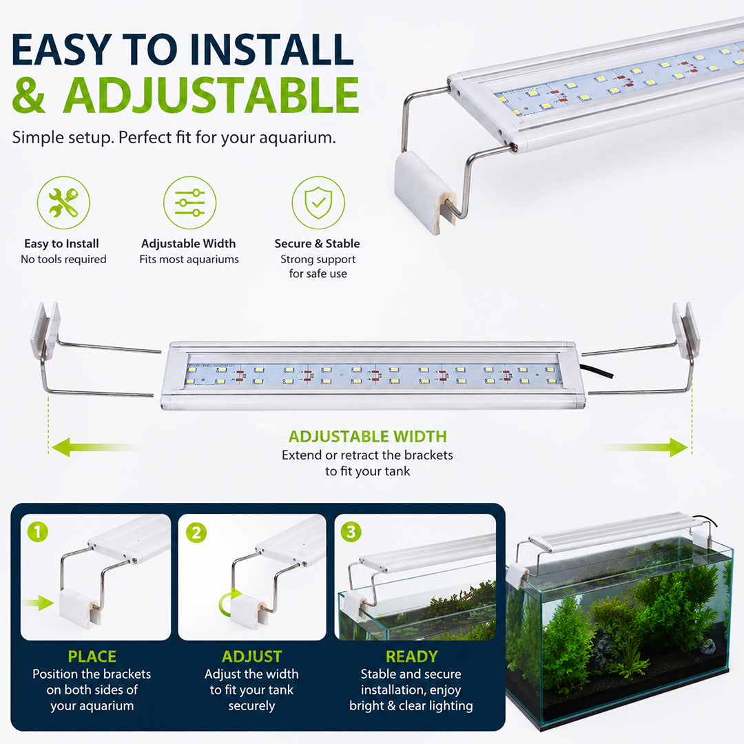 Ultra Thin LED Aquarium Light, XML-40 Fish Tank Light with High Brightness and Wide Light Coverage, Adjustable Width, Easy to Install, Energy Efficient Lighting for Freshwater and Planted Aquariums