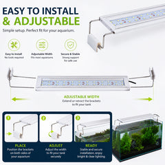 Ultra Thin LED Aquarium Light, XML-40 Fish Tank Light with High Brightness and Wide Light Coverage, Adjustable Width, Easy to Install, Energy Efficient Lighting for Freshwater and Planted Aquariums