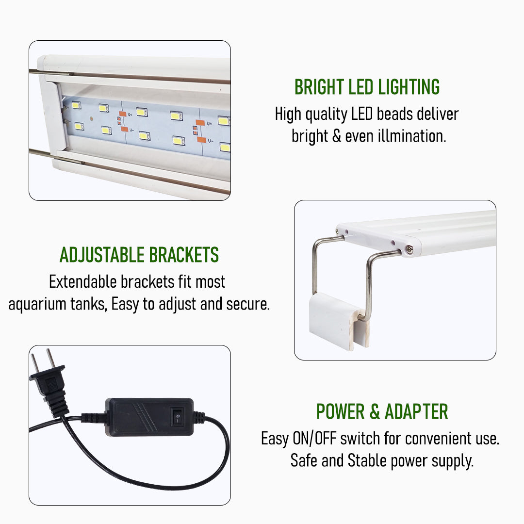 Ultra Thin LED Aquarium Light, XML-40 Fish Tank Light with High Brightness and Wide Light Coverage, Adjustable Width, Easy to Install, Energy Efficient Lighting for Freshwater and Planted Aquariums
