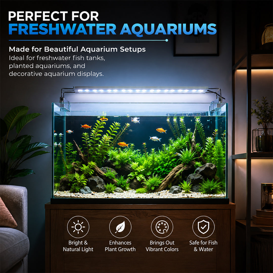 Ultra Thin LED Aquarium Light, XML-50 Fish Tank Light with High Brightness and Wide Light Coverage, Adjustable Width, Easy to Install, Energy Efficient Lighting for Freshwater and Planted Aquariums
