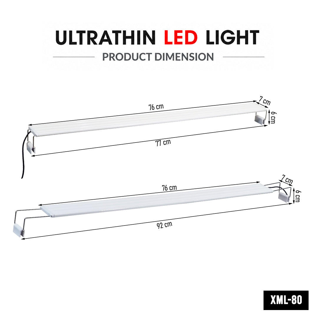 Ultra Thin LED Aquarium Light, XML-80 Fish Tank Light with High Brightness and Wide Light Coverage, Adjustable Width, Easy to Install, Energy Efficient Lighting for Freshwater and Planted Aquariums