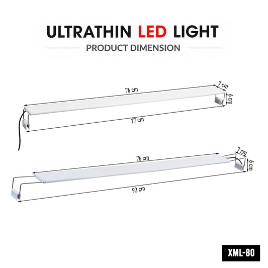Ultra Thin LED Aquarium Light, XML-80 Fish Tank Light with High Brightness and Wide Light Coverage, Adjustable Width, Easy to Install, Energy Efficient Lighting for Freshwater and Planted Aquariums