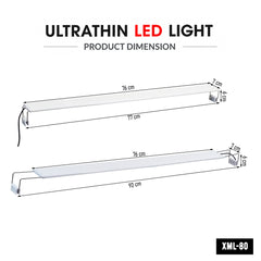 Ultra Thin LED Aquarium Light, XML-80 Fish Tank Light with High Brightness and Wide Light Coverage, Adjustable Width, Easy to Install, Energy Efficient Lighting for Freshwater and Planted Aquariums