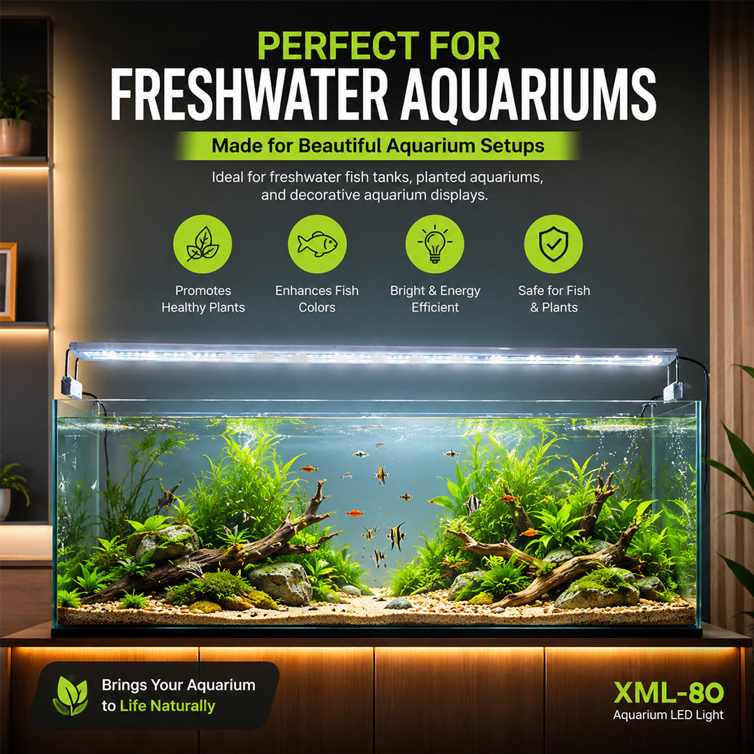 Ultra Thin LED Aquarium Light, XML-80 Fish Tank Light with High Brightness and Wide Light Coverage, Adjustable Width, Easy to Install, Energy Efficient Lighting for Freshwater and Planted Aquariums