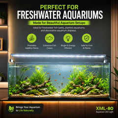 Ultra Thin LED Aquarium Light, XML-80 Fish Tank Light with High Brightness and Wide Light Coverage, Adjustable Width, Easy to Install, Energy Efficient Lighting for Freshwater and Planted Aquariums