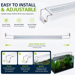Ultra Thin LED Aquarium Light, XML-80 Fish Tank Light with High Brightness and Wide Light Coverage, Adjustable Width, Easy to Install, Energy Efficient Lighting for Freshwater and Planted Aquariums