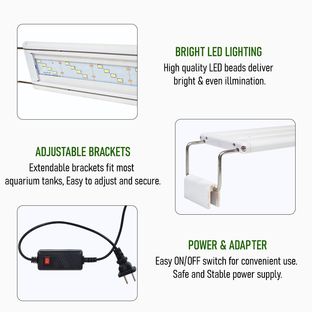Ultra Thin LED Aquarium Light, XML-80 Fish Tank Light with High Brightness and Wide Light Coverage, Adjustable Width, Easy to Install, Energy Efficient Lighting for Freshwater and Planted Aquariums
