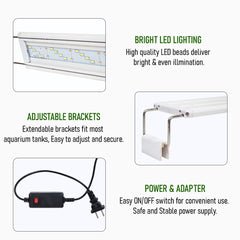 Ultra Thin LED Aquarium Light, XML-80 Fish Tank Light with High Brightness and Wide Light Coverage, Adjustable Width, Easy to Install, Energy Efficient Lighting for Freshwater and Planted Aquariums
