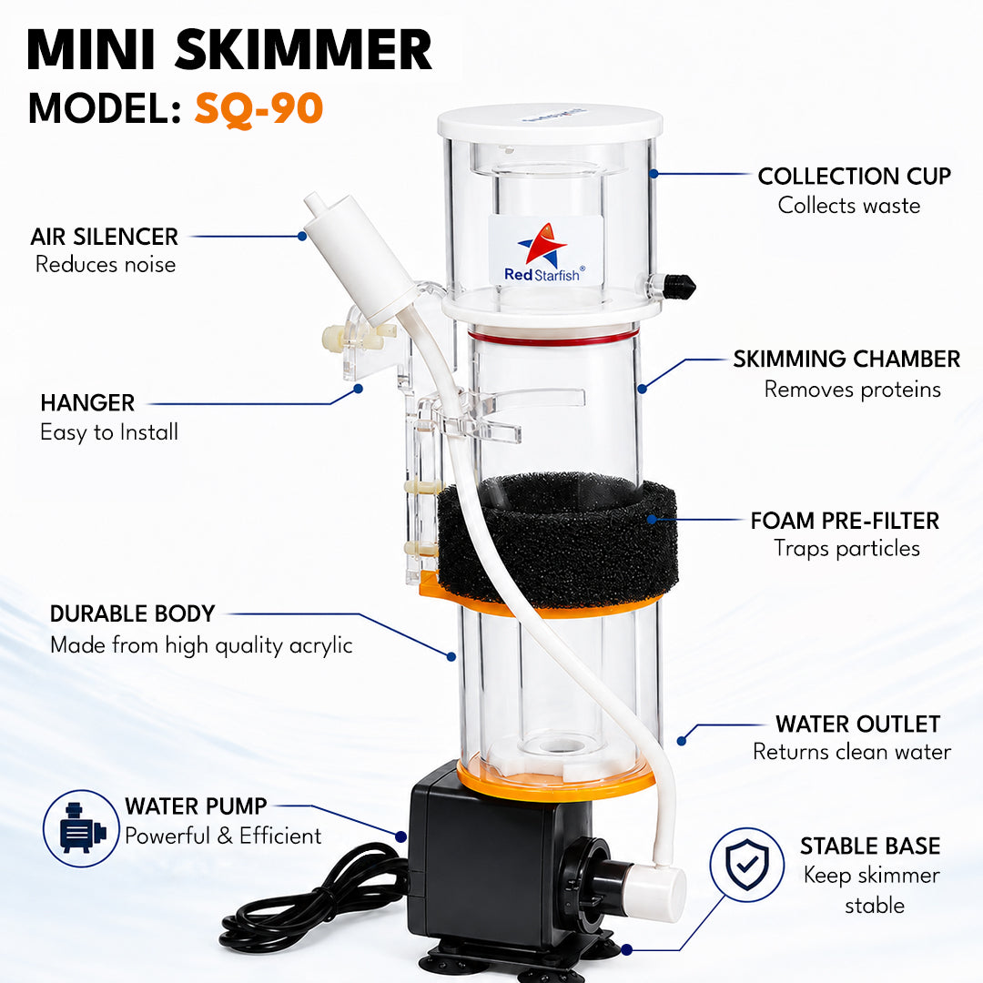 Mini Protein Skimmer for Saltwater Aquarium with Built-in Pump, Internal Nano Reef Tank Skimmer, Efficient Foam Fractionator for Marine Fish Tanks, Compact Aquarium Filtration System
