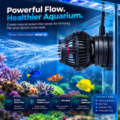 Jebao Smart Wave Maker MOW-16, WiFi Aquarium Circulation Pump with Manual Controller for Freshwater & Marine Tanks