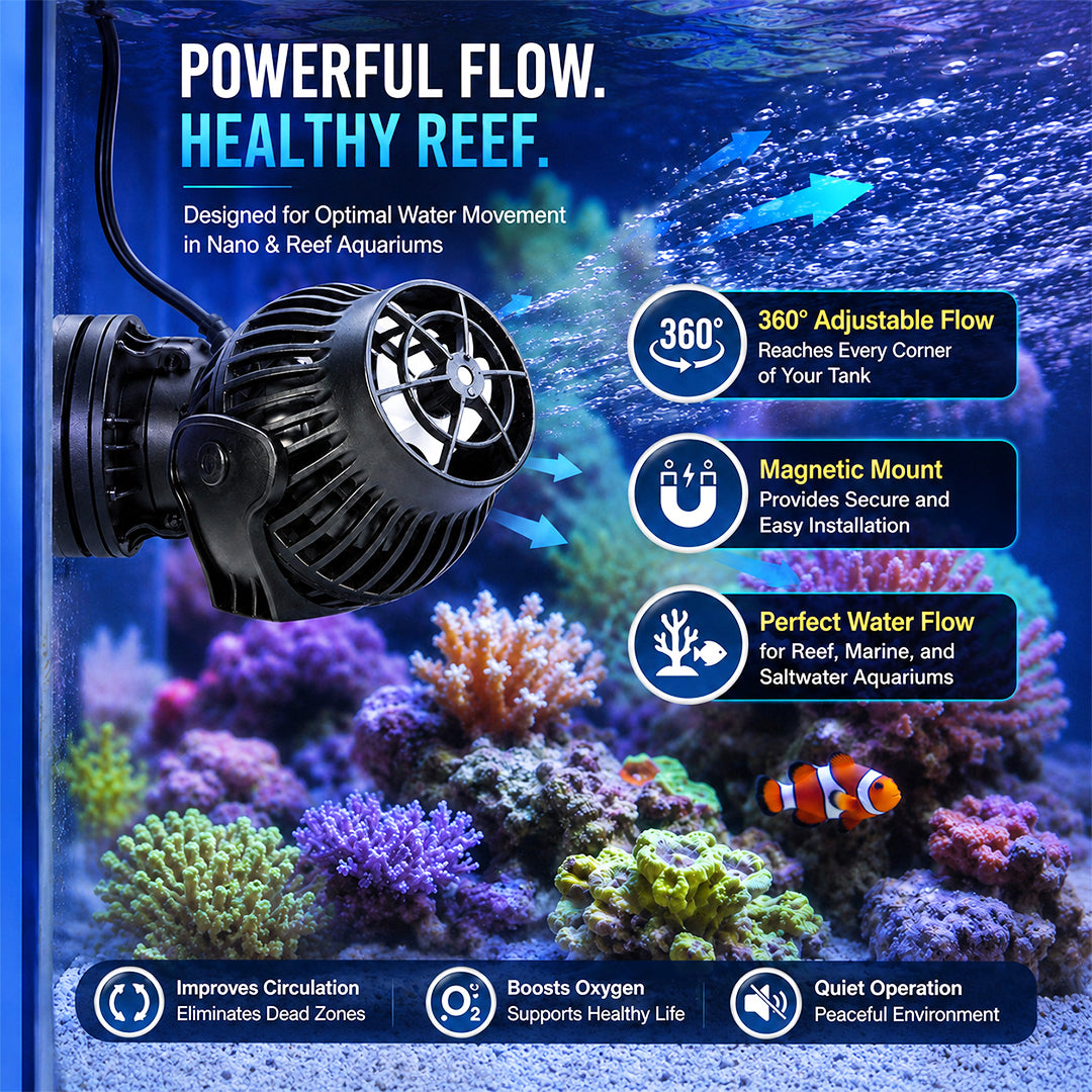 Wave Maker for Aquarium, Adjustable Water Flow Pump for Fish Tanks, 700-8500L/H Flow Rate, Multiple Flow Modes, 360° Adjustable Direction, Strong Magnetic Mount, Quiet Water Circulation Pump