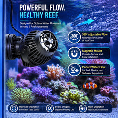 Wave Maker for Aquarium, Adjustable Water Flow Pump for Fish Tanks, 700-8500L/H Flow Rate, Multiple Flow Modes, 360° Adjustable Direction, Strong Magnetic Mount, Quiet Water Circulation Pump