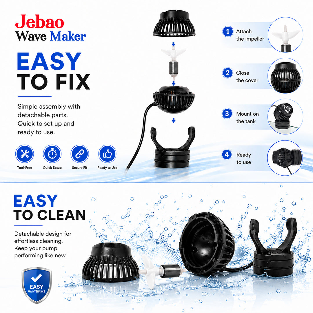 Wave Maker for Aquarium, Adjustable Water Flow Pump for Fish Tanks, 700-8500L/H Flow Rate, Multiple Flow Modes, 360° Adjustable Direction, Strong Magnetic Mount, Quiet Water Circulation Pump