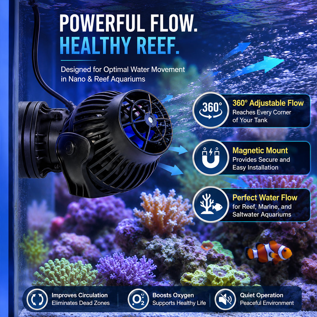 Wave Maker for Aquarium, Adjustable Water Flow Pump for Fish Tanks, 1200-15000L/H Flow Rate, Multiple Flow Modes, 360° Adjustable Direction, Strong Magnetic Mount, Quiet Water Circulation Pump