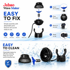 Wave Maker for Aquarium, Adjustable Water Flow Pump for Fish Tanks, 1200-15000L/H Flow Rate, Multiple Flow Modes, 360° Adjustable Direction, Strong Magnetic Mount, Quiet Water Circulation Pump
