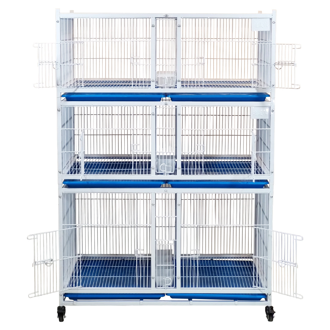 6-Compartment Bird Cage with Wheels, Stackable Breeding Cage for Parakeets, Lovebirds, Finches, Canaries and Small Birds, Heavy Duty Metal Bird Aviary, Individual Bird Housing with Feeding Doors, Slide-Out Trays and Lockable Access Doors