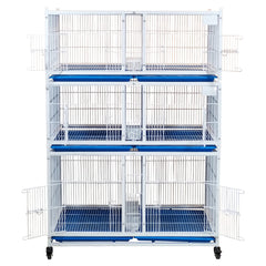 6-Compartment Bird Cage with Wheels, Stackable Breeding Cage for Parakeets, Lovebirds, Finches, Canaries and Small Birds, Heavy Duty Metal Bird Aviary, Individual Bird Housing with Feeding Doors, Slide-Out Trays and Lockable Access Doors