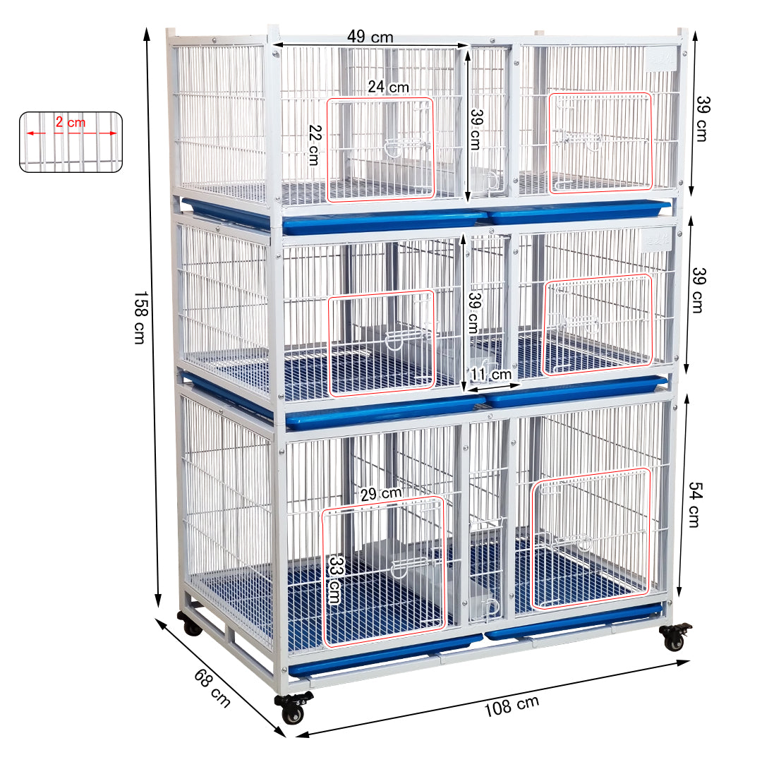 6-Compartment Bird Cage with Wheels, Stackable Breeding Cage for Parakeets, Lovebirds, Finches, Canaries and Small Birds, Heavy Duty Metal Bird Aviary, Individual Bird Housing with Feeding Doors, Slide-Out Trays and Lockable Access Doors