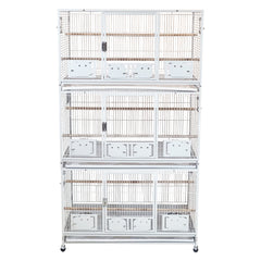Large 3 Tier Bird Breeding Cage with Wheels, Heavy Duty Metal Parrot Cage for Macaws, Cockatiels, Lovebirds, Finches and Small Birds, Stackable Aviary with Breeding Boxes, Lockable Doors, Indoor Outdoor Bird Habitat