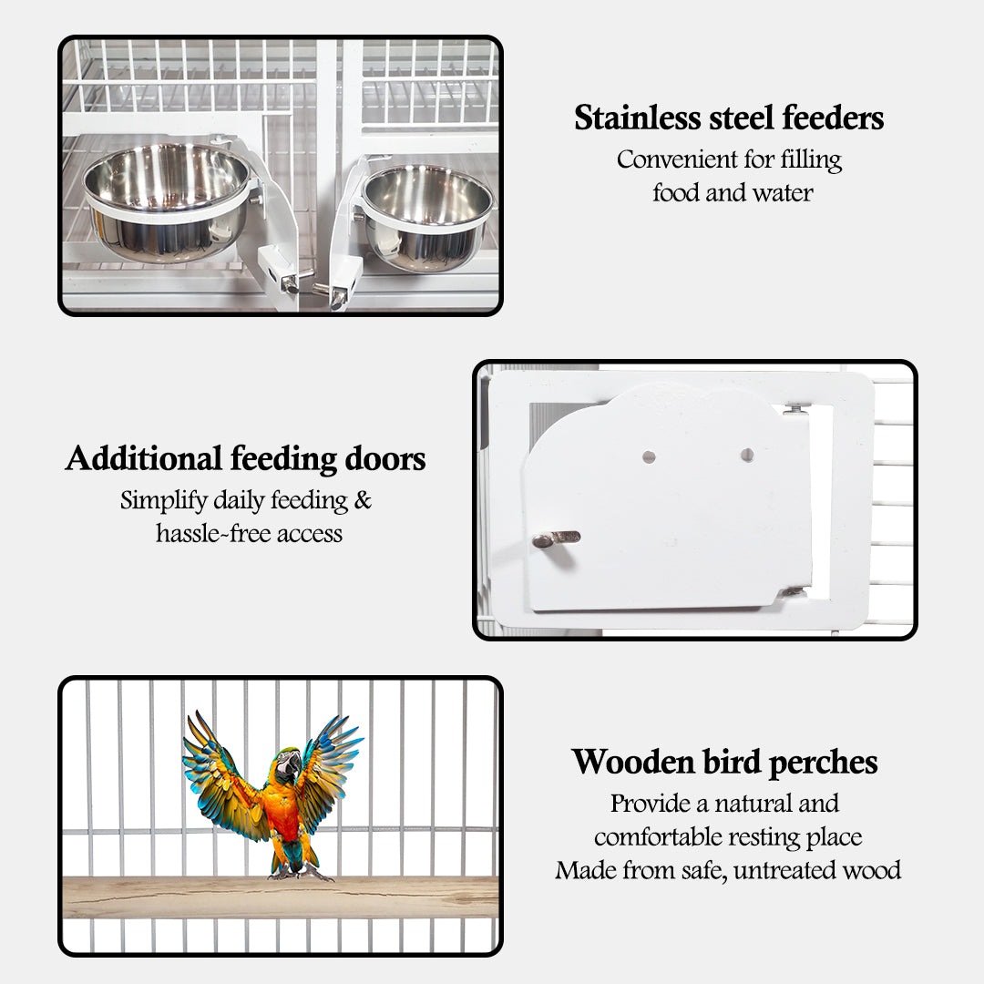 Large 3 Tier Bird Breeding Cage with Wheels, Heavy Duty Metal Parrot Cage for Macaws, Cockatiels, Lovebirds, Finches and Small Birds, Stackable Aviary with Breeding Boxes, Lockable Doors, Indoor Outdoor Bird Habitat