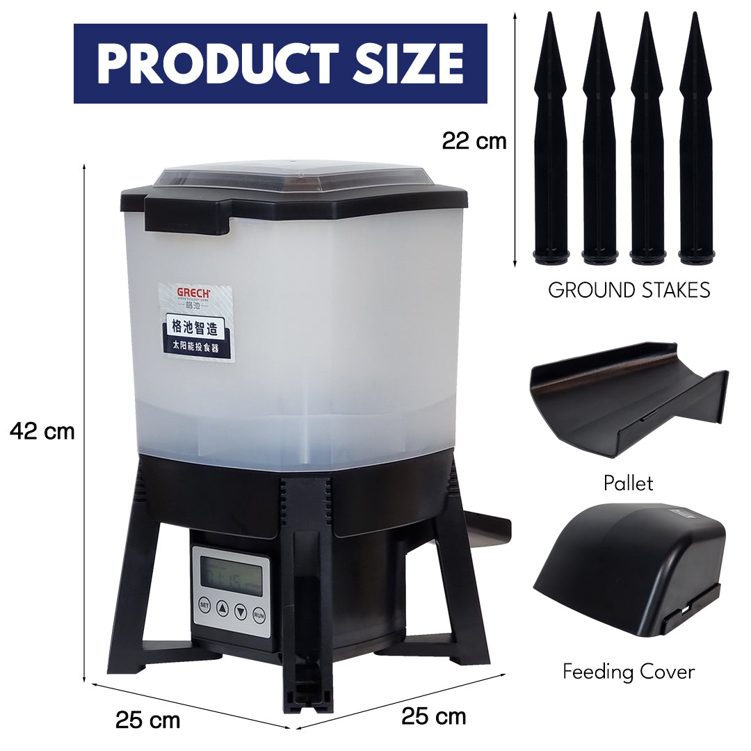 Solar Automatic Fish Feeder for Ponds CFF-206, Outdoor Fish Food Dispenser for Koi and Goldfish, Solar Powered Automatic Pond Feeding System