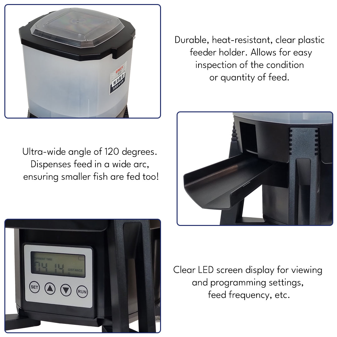 Solar Automatic Fish Feeder for Ponds CFF-206, Outdoor Fish Food Dispenser for Koi and Goldfish, Solar Powered Automatic Pond Feeding System
