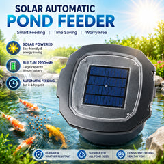 Solar Automatic Fish Feeder for Ponds CFF-206, Outdoor Fish Food Dispenser for Koi and Goldfish, Solar Powered Automatic Pond Feeding System
