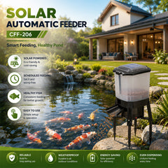 Solar Automatic Fish Feeder for Ponds CFF-206, Outdoor Fish Food Dispenser for Koi and Goldfish, Solar Powered Automatic Pond Feeding System