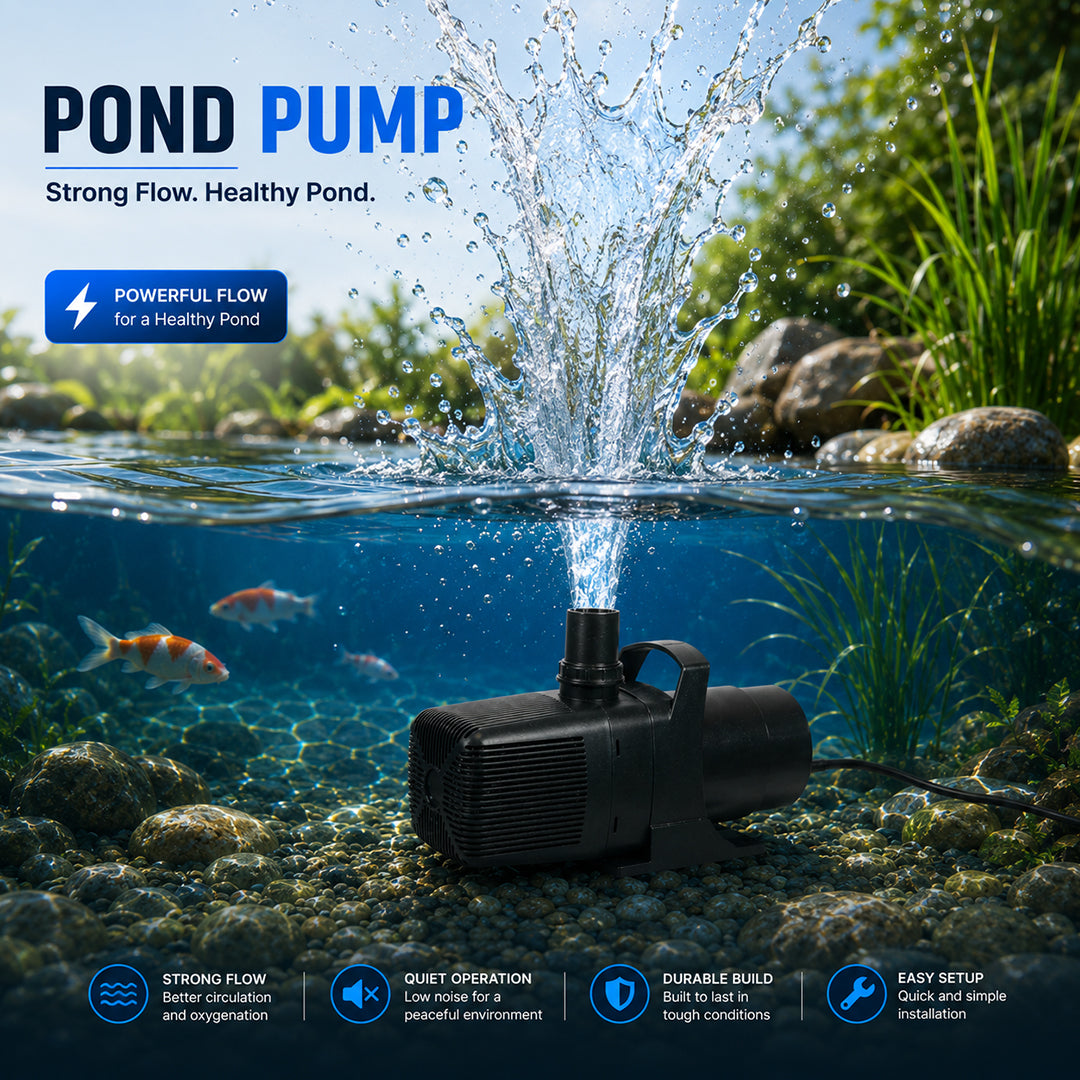 BOYU SPF-48000 Pond Pump with Convenient Handle & Nozzles, High-Flow Water Pump for Koi Ponds, Waterfalls, Fountains & Pond Filtration Systems