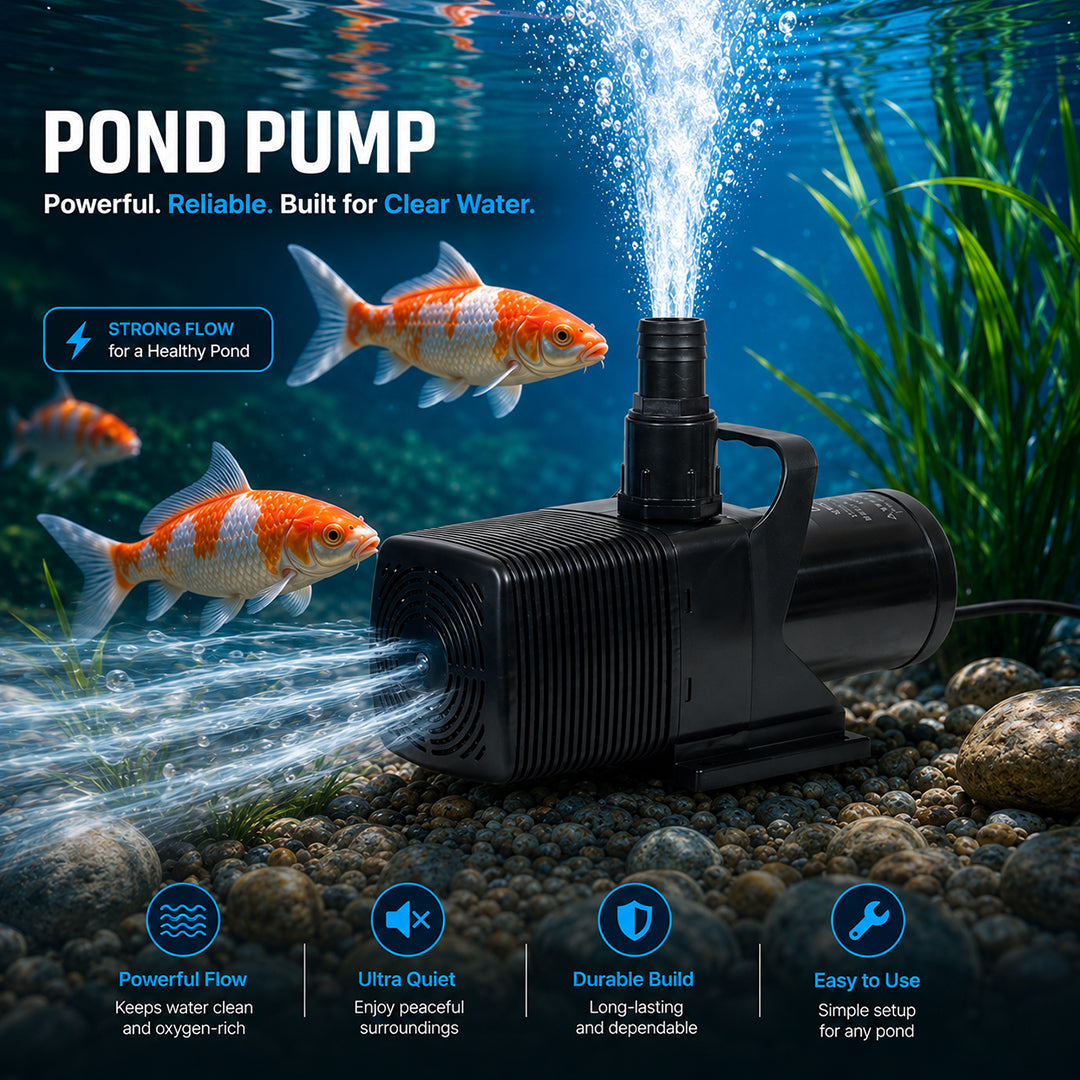 Multi-System Pond Pump with Nozzles & Convenient Handle, Submersible Water Pump for Ponds, Aquariums, Waterfalls and Fountains, High-Flow Circulation Pump (SP606)