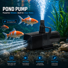 Multi-System Pond Pump with Nozzles & Convenient Handle, Submersible Water Pump for Ponds, Aquariums, Waterfalls and Fountains, High-Flow Circulation Pump (SP606)