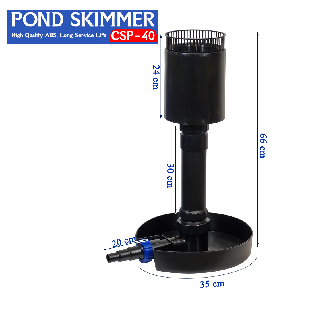 Pond Skimmer, Submersible Pond Surface Skimmer for Koi Ponds and Water Gardens, Adjustable Height, 360° Rotatable Design, Adjustable Hose Connector, Wide Stable Base for Removing Floating Debris