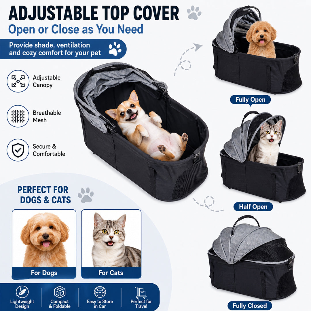 Pet Stroller for Cats, Small & Medium Dogs, Foldable 106 cm Travel Cart with Mesh Ventilation, Storage Basket, Cup Holder and 4 Wheels for Shopping & Outdoor Use, Dog stroller with Portable, (Grey)