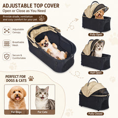 Pet Stroller for Cats, Small & Medium Dogs, Foldable 96 cm Travel Cart with Mesh Ventilation, Storage Basket, Cup Holder and 4 Wheels for Shopping & Outdoor Use, Dog stroller with Portable, (Beige)