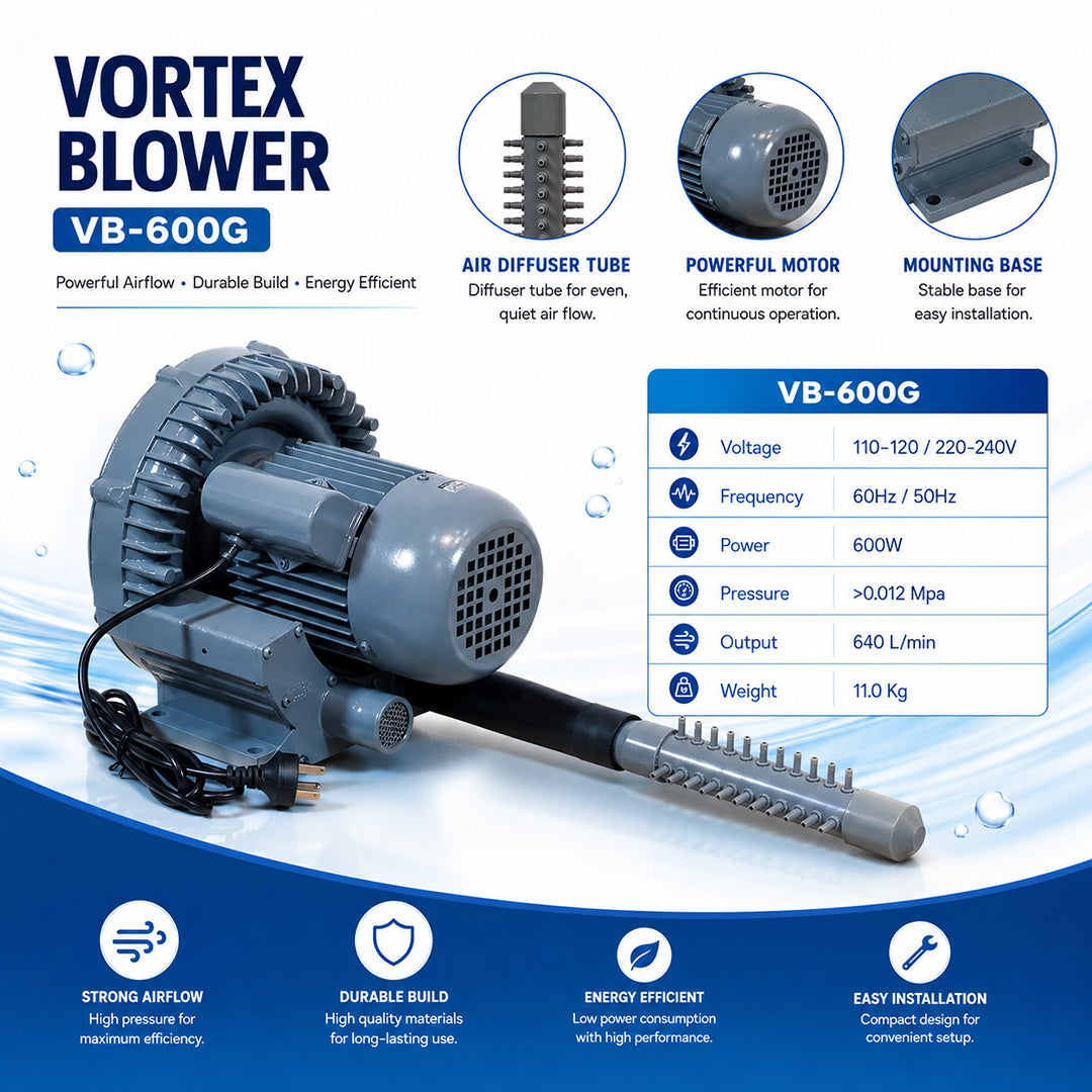 Pond Air Blower Pump, High-Pressure Aeration Blower for Koi Ponds, Fish Farms & Aquaculture Systems (600W)