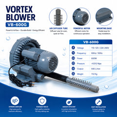 Pond Air Blower Pump, High-Pressure Aeration Blower for Koi Ponds, Fish Farms & Aquaculture Systems (600W)