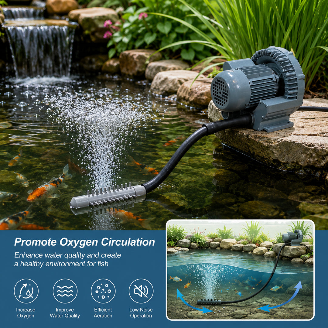 Pond Air Blower Pump, High-Pressure Aeration Blower for Koi Ponds, Fish Farms & Aquaculture Systems (600W)