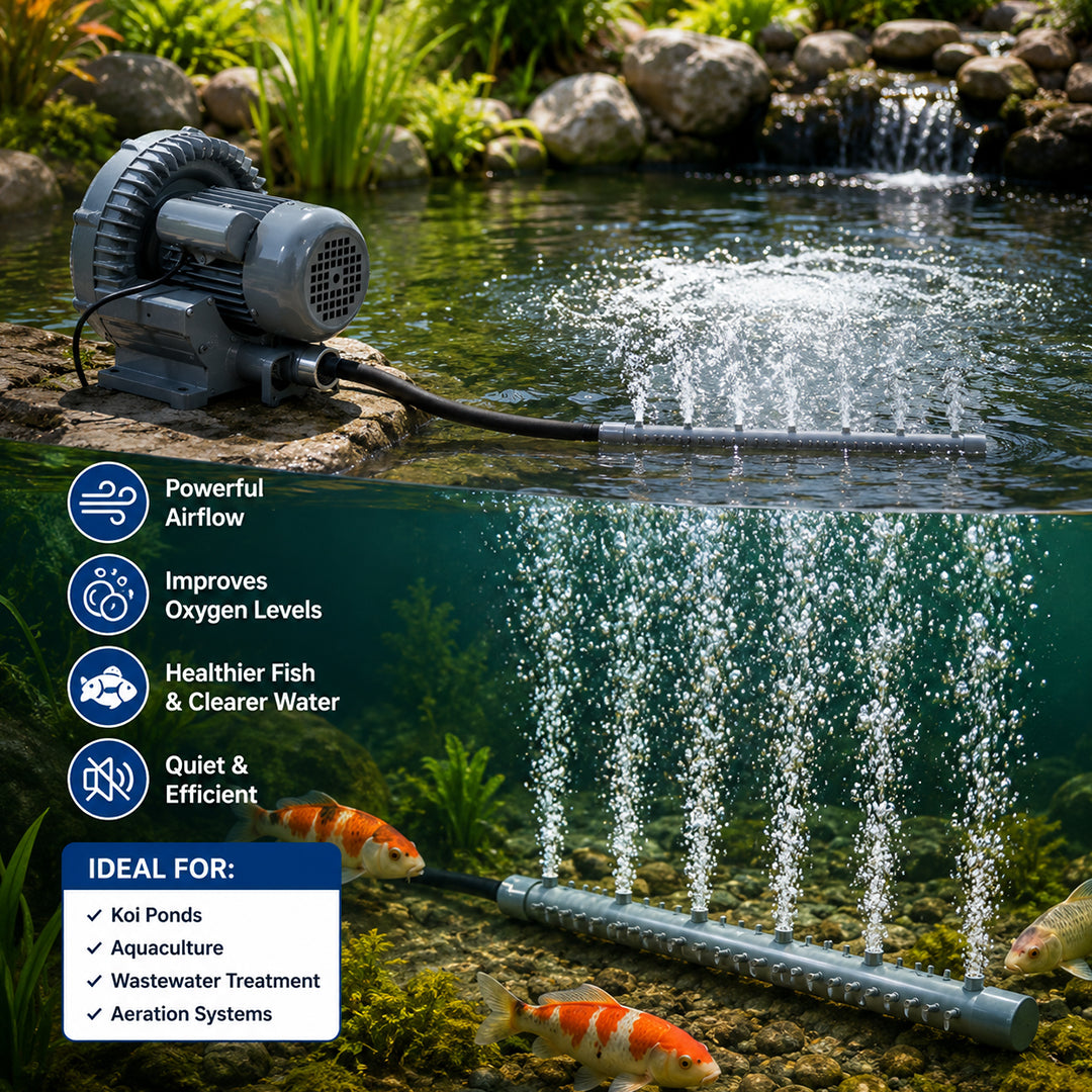Pond Air Blower Pump, High-Pressure Aeration Blower for Koi Ponds, Fish Farms & Aquaculture Systems (600W)