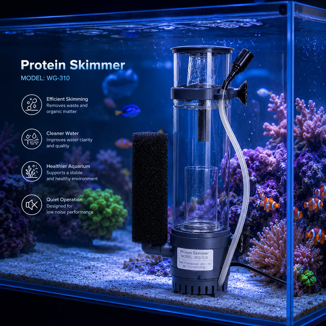 WG-310 Aquarium Protein Skimmer for Saltwater Marine Aquariums, Internal Protein Skimmer with Built-in Pump, Efficient Foam Filtration for Reef & Marine Fish Tanks