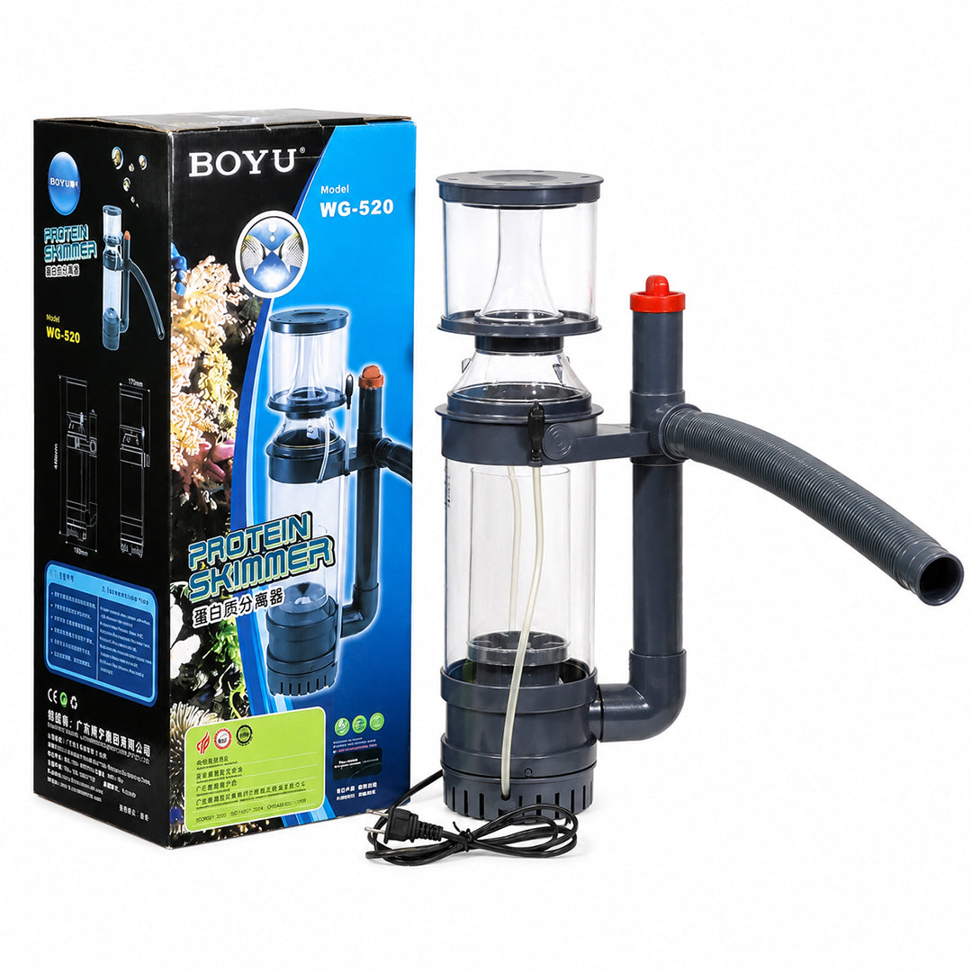 BOYU WG-520 Protein Skimmer for Marine & Saltwater Aquariums, Internal Aquarium Skimmer with High-Efficiency Foam Fractionation, Adjustable Water Level, Quiet Operation, Reef Tank Filter