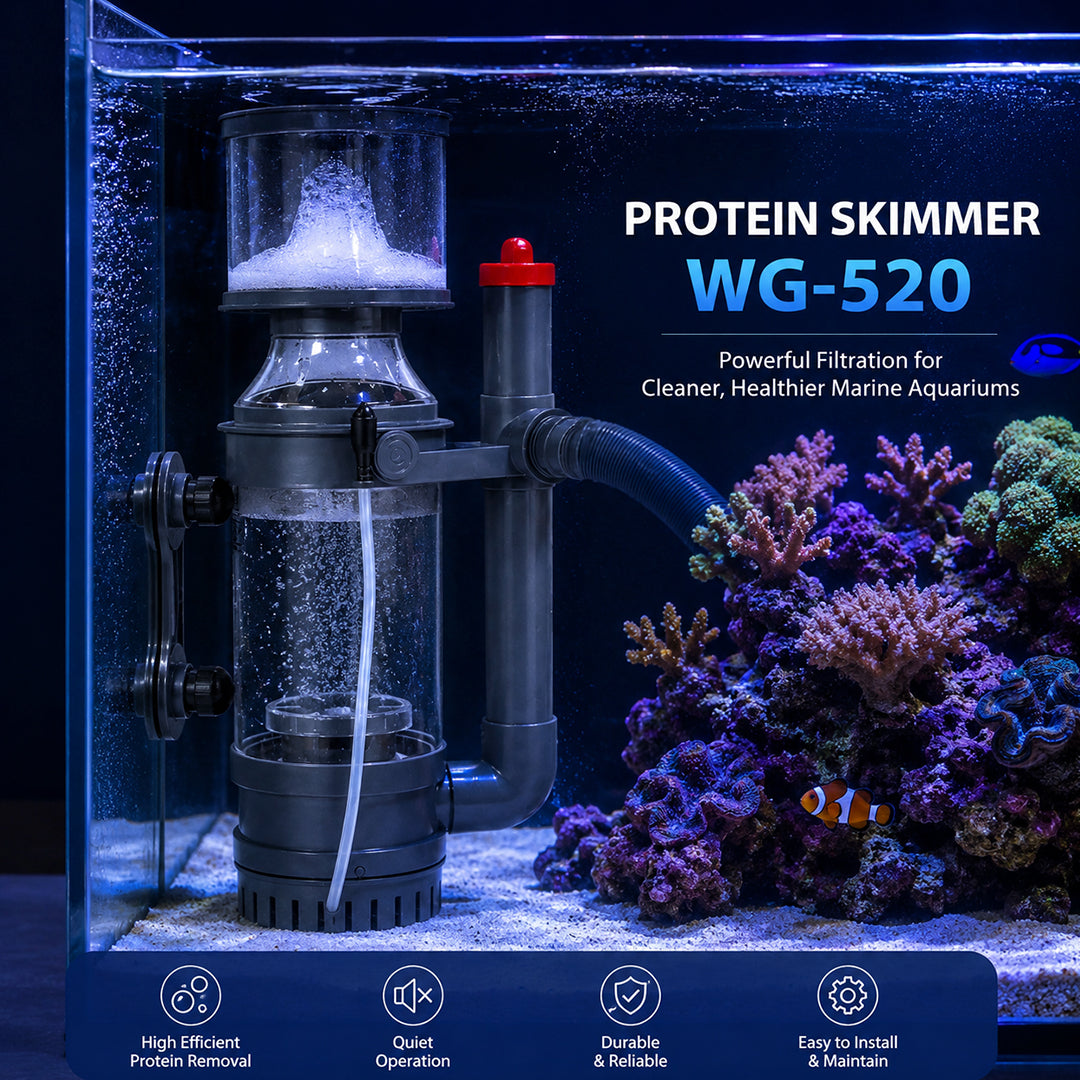 BOYU WG-520 Protein Skimmer for Marine & Saltwater Aquariums, Internal Aquarium Skimmer with High-Efficiency Foam Fractionation, Adjustable Water Level, Quiet Operation, Reef Tank Filter