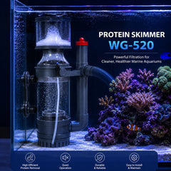 BOYU WG-520 Protein Skimmer for Marine & Saltwater Aquariums, Internal Aquarium Skimmer with High-Efficiency Foam Fractionation, Adjustable Water Level, Quiet Operation, Reef Tank Filter