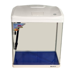 Glass Fish Tank Eco-Aquarium with Integrated Top Filter and LED Lighting System, 20-Liter Desktop Starter Kit for Freshwater and Saltwater Fish ( White )
